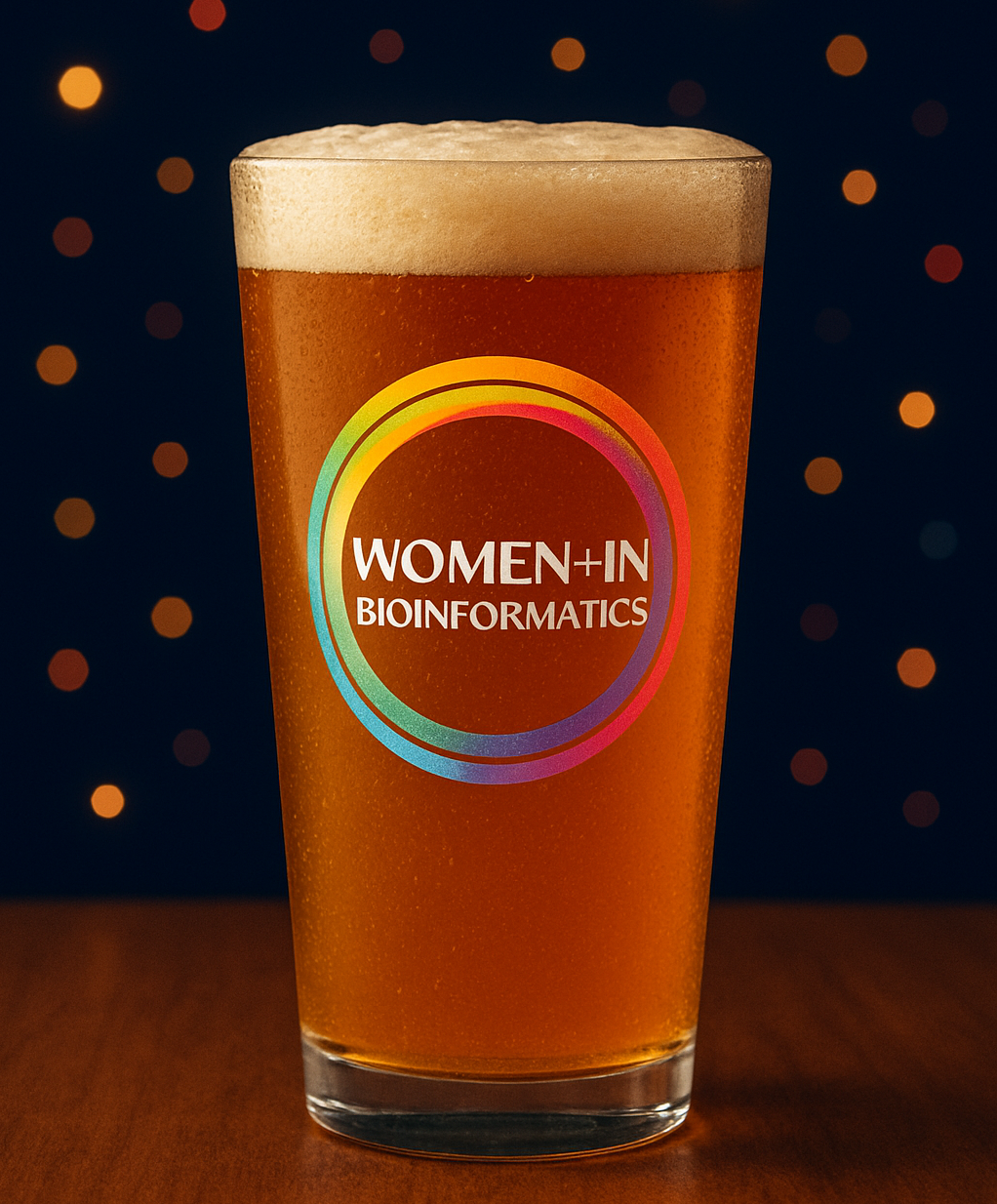 Glass cup with Boston Women in Bioinformatics Logo
